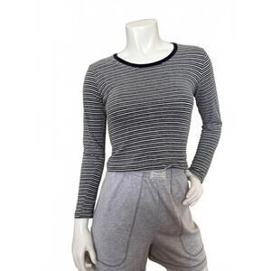 EXIT of California Navy White Striped Long Sleeve Knit Top  S Vintage Y2K